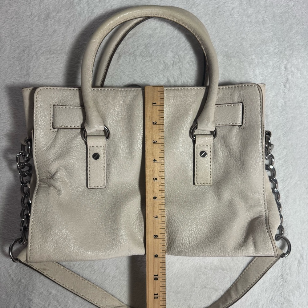 Michael Kors White Leather Chain-Link Tote Shoulder Bag Satchel - Picture 6 of 8